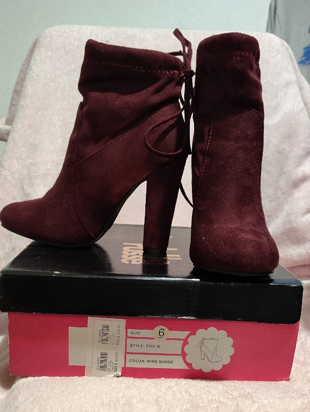 Charlotte Russe Burgundy Suede High Heel Ankle Booties with Back Tie